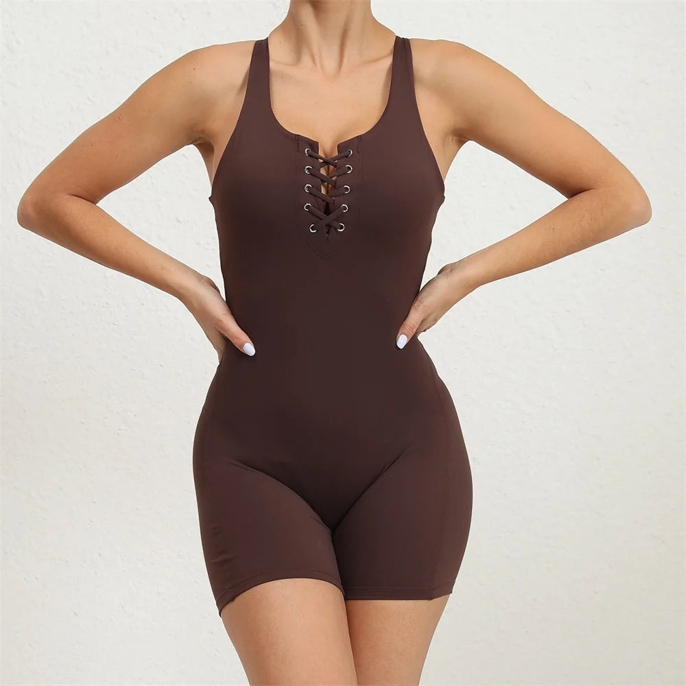 Front lace up short jumpsuit