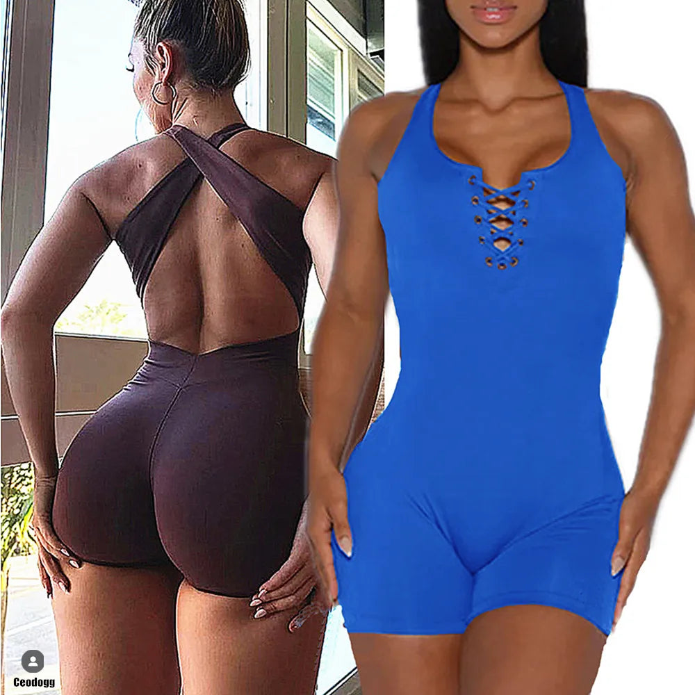 Front lace up short jumpsuit