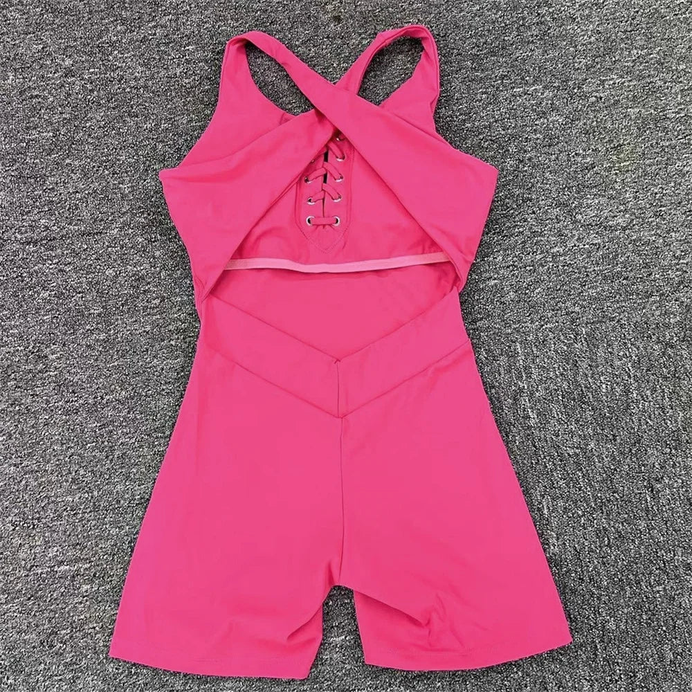 Front lace up short jumpsuit
