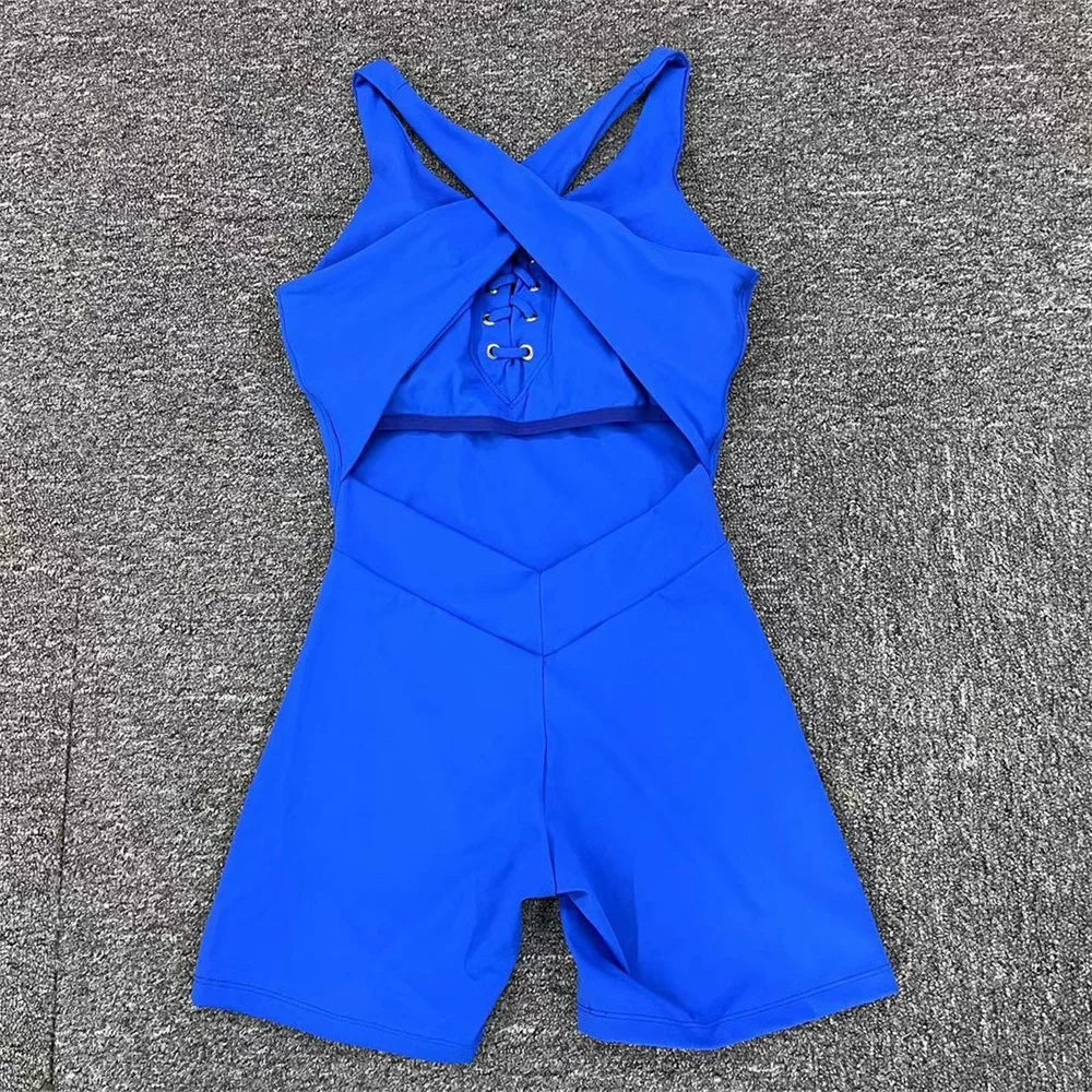 Front lace up short jumpsuit