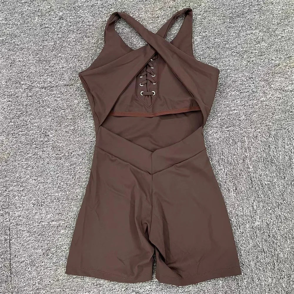 Front lace up short jumpsuit