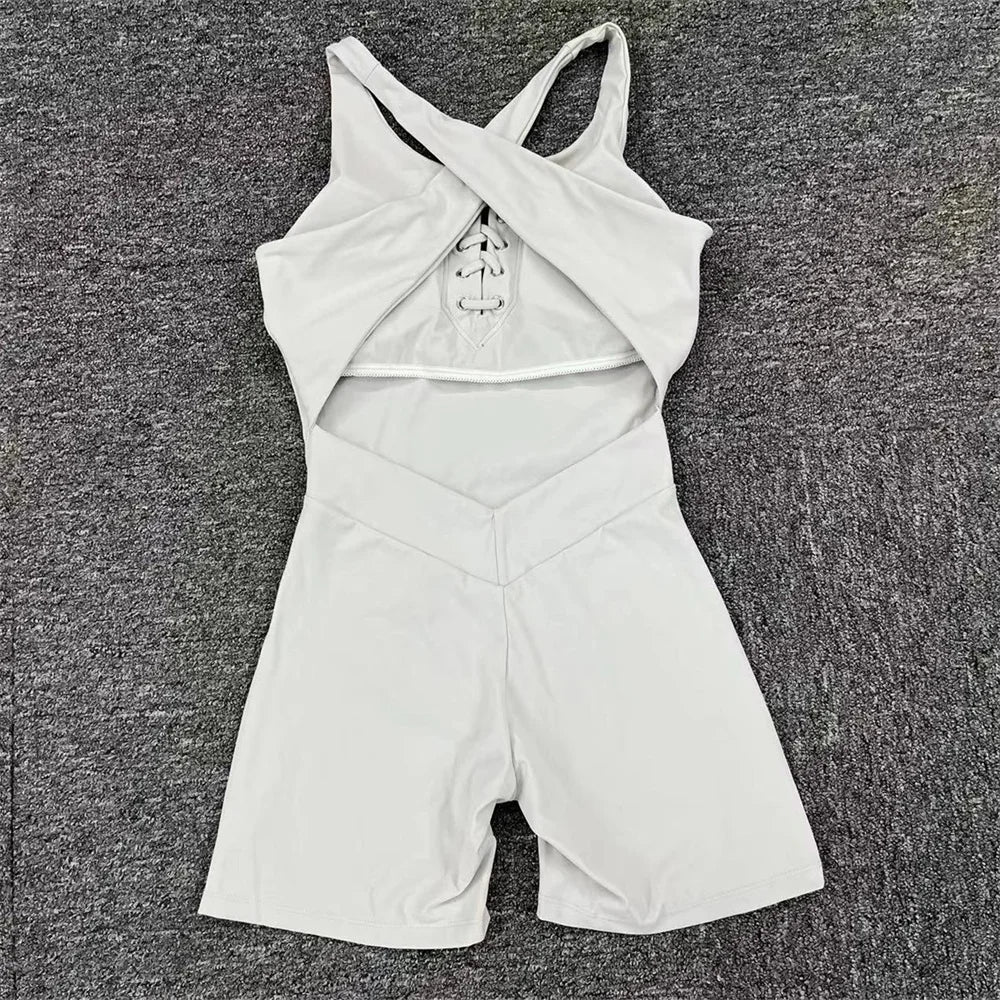 Front lace up short jumpsuit