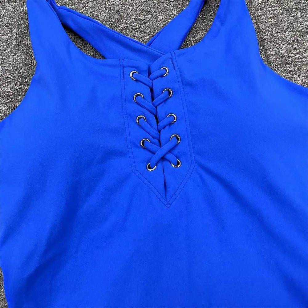 Front lace up short jumpsuit