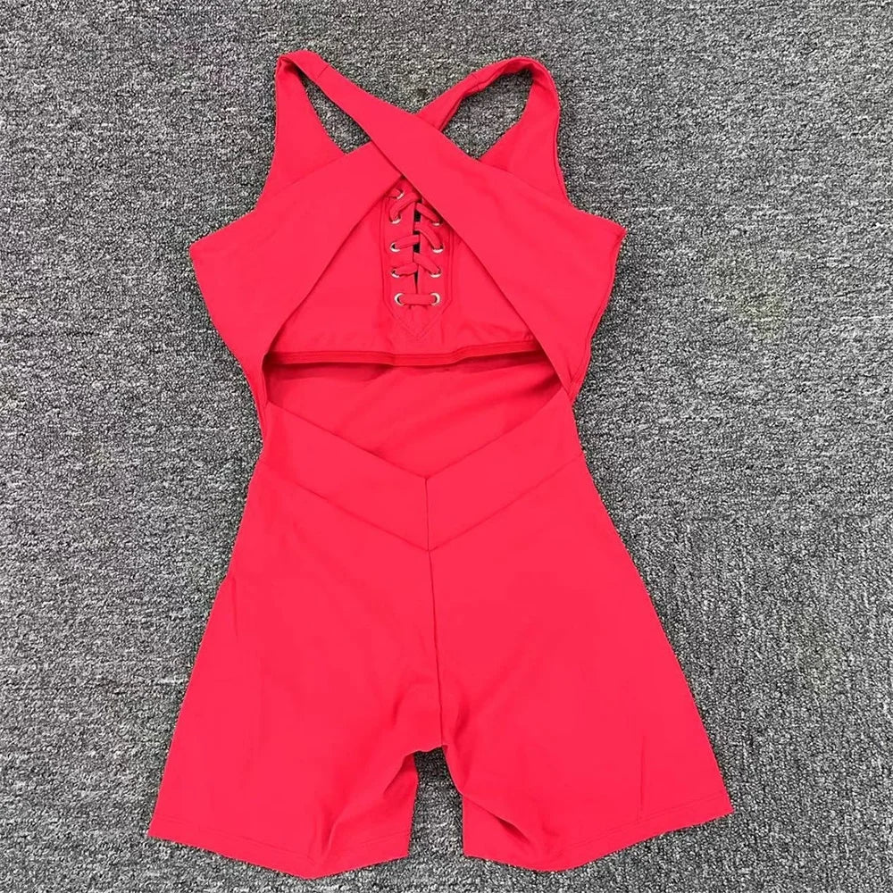 Front lace up short jumpsuit