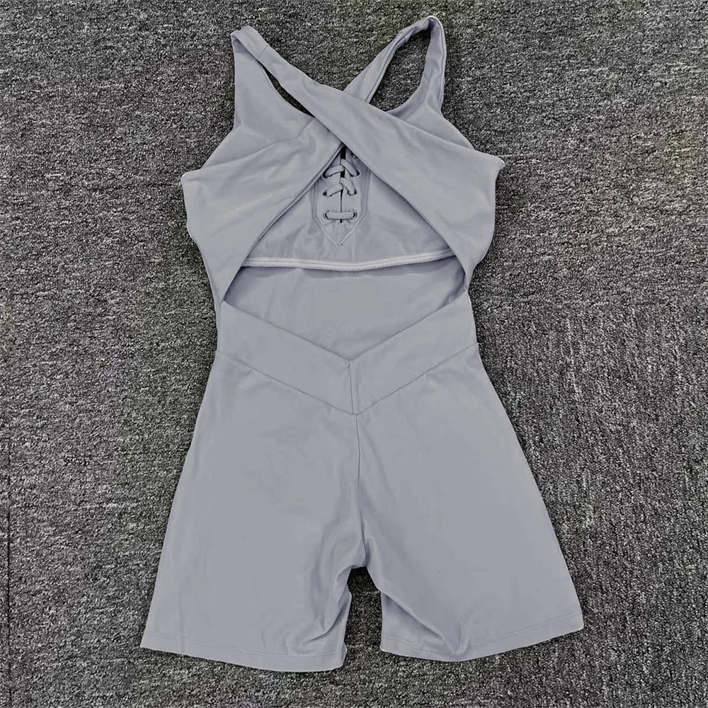 Front lace up short jumpsuit