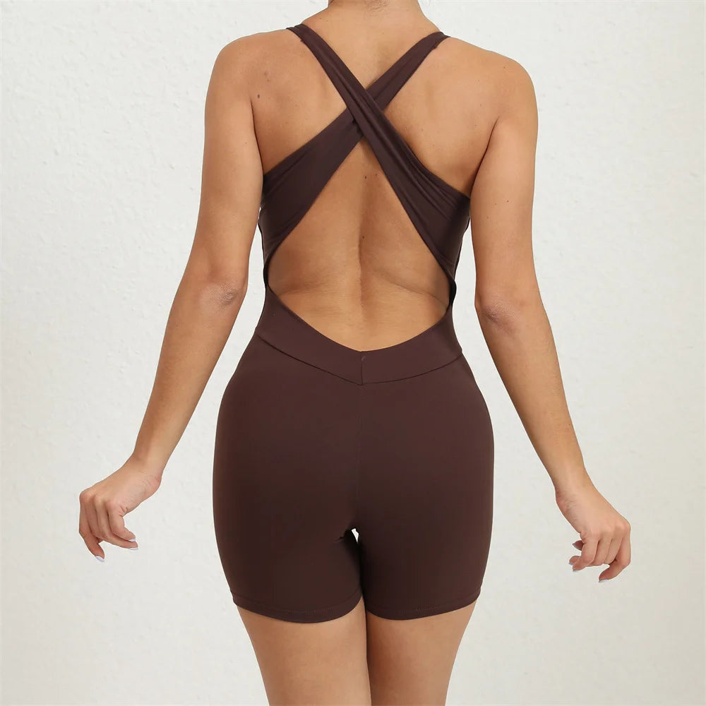 Front lace up short jumpsuit